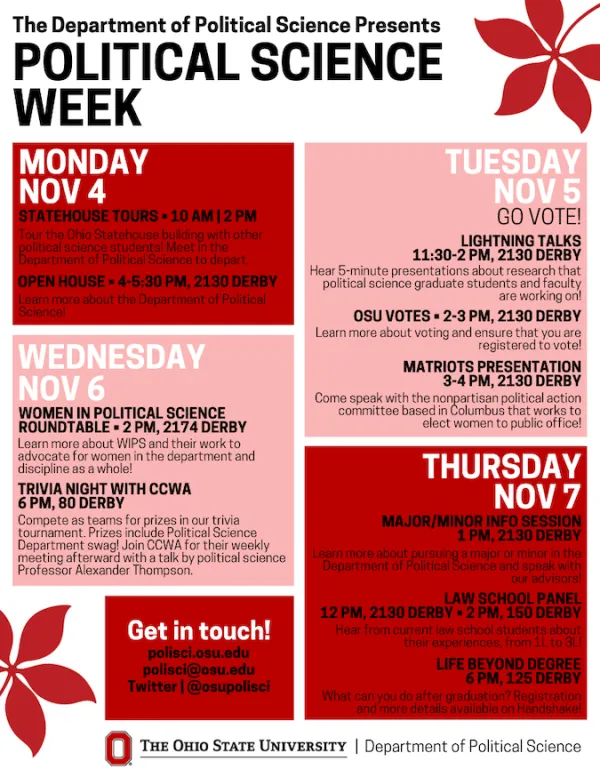 Political Science Week 2019 event flyer